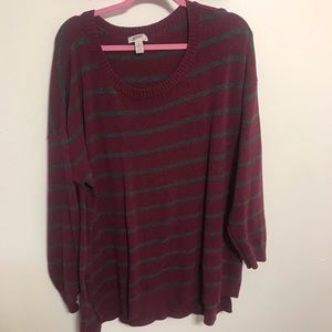 Long sleeve Burgundy and grey striped sweater